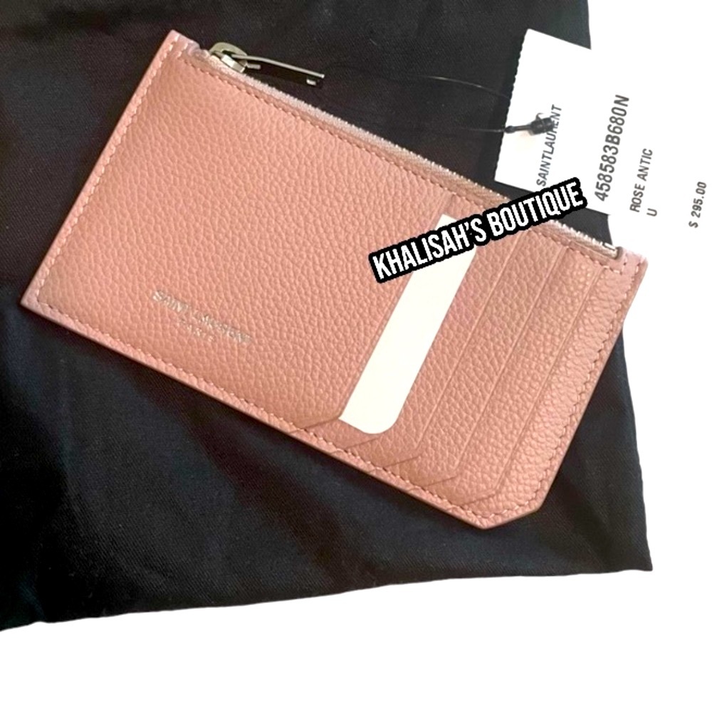NWT & Rare Color! YSL Saint Laurent Fragment Card Case/Wallet Grained Rose Antic - Picture 6 of 12